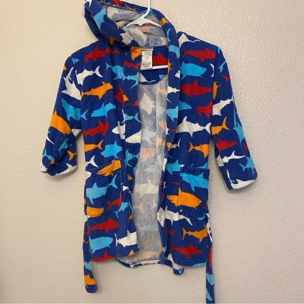 St Eve Swim Bath Pool robe 100% cotton hooded Kids Shark Ocean Terry Cover 5-6